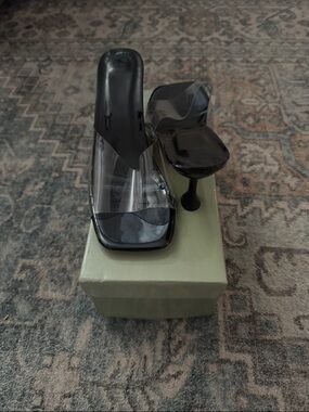 Clear Strap Black Heel Mule for Women